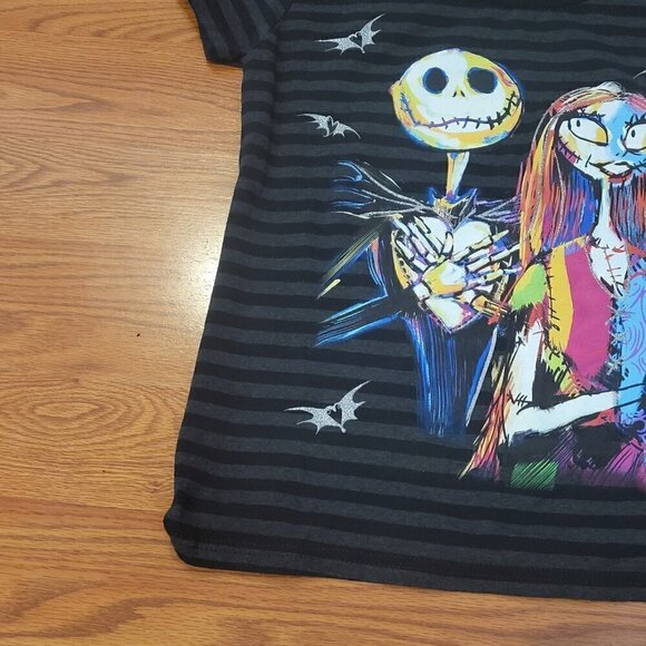Disney Store Nightmare Before Christmas Jack & Sally Striped T-Shirt L Women's - Picture 4 of 12